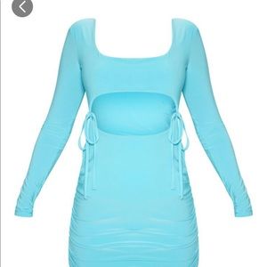 Aqua blue slinky cut out bodycon dress